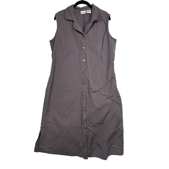 Vintage Two Twenty Sleeveless Button Front Collared Flax Linen Dress Brown Large - Picture 1 of 5